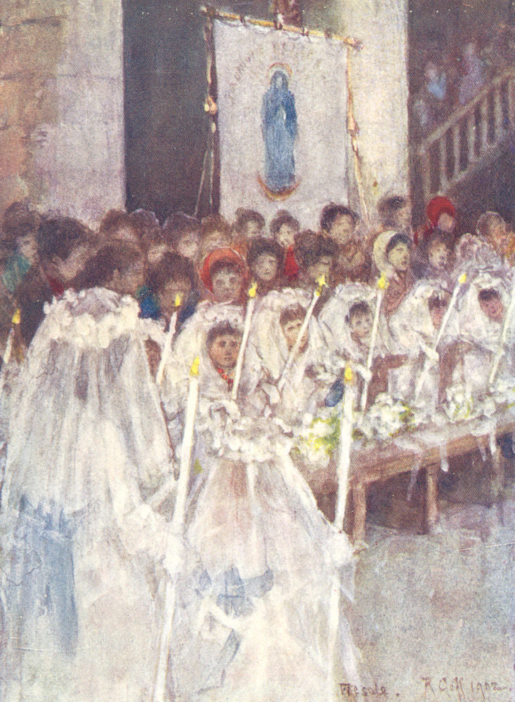 FIESOLE. A First Communion in the Cathedral. Italy 1905 old antique print